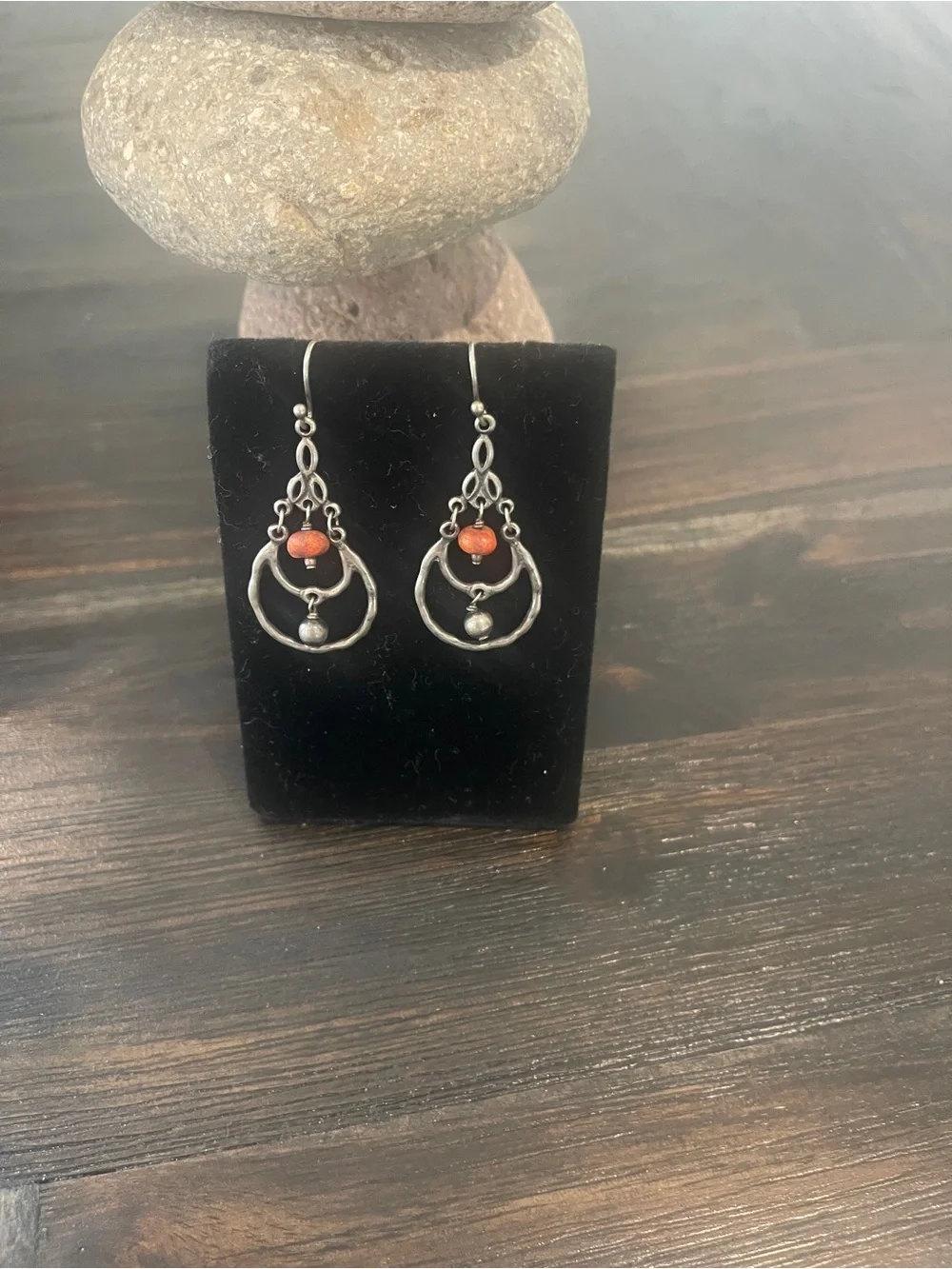 Silpada Sterling-Inspired Silver Teardrop Earrings with Coral Accent